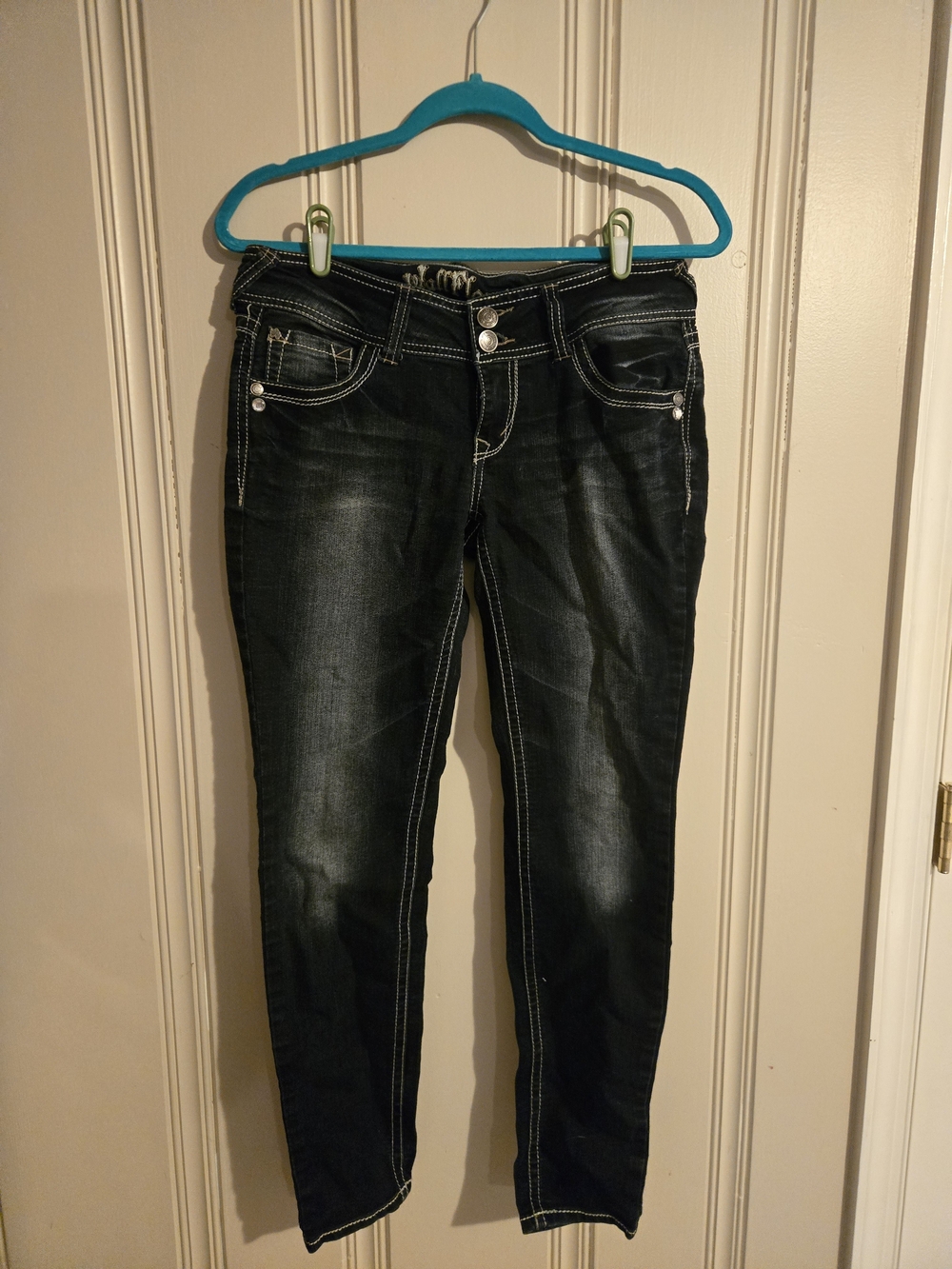 Wildflowers Dark Blue Skinny Jeans with Contrast Stitching